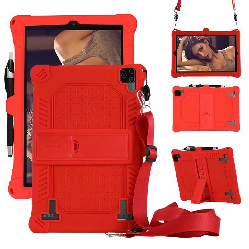 Funda de silicona blanda para tableta PC de 10,1 pulgadas, 25x16cm, 10,1 pulgadas, 3G/4G, Android, a prueba de golpes, bolígrafo y correa: red