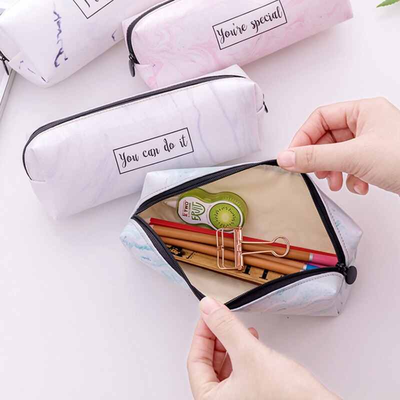 Large Marble Pencil Cases Cute Leather Pencil Box Pen Bags For Boys Girls Stationery Office School Supplies