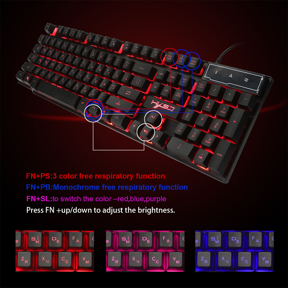 Waterproof Adjustable Brightness Mechanical Feeling Cool ABS English Russian With Backlit Gaming Keyboard 104 Keys Home USB Port