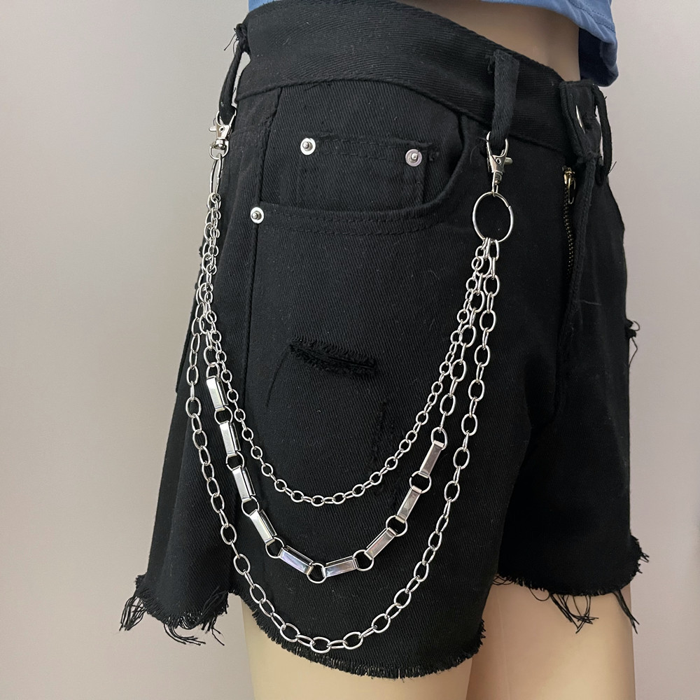 DIEZI Hip Hop Vintage coche Jeans pantalones llavero con anilla para Mujeres Hombres Hip Hop multicapa estrella borla cadena colgante cadena para bolso