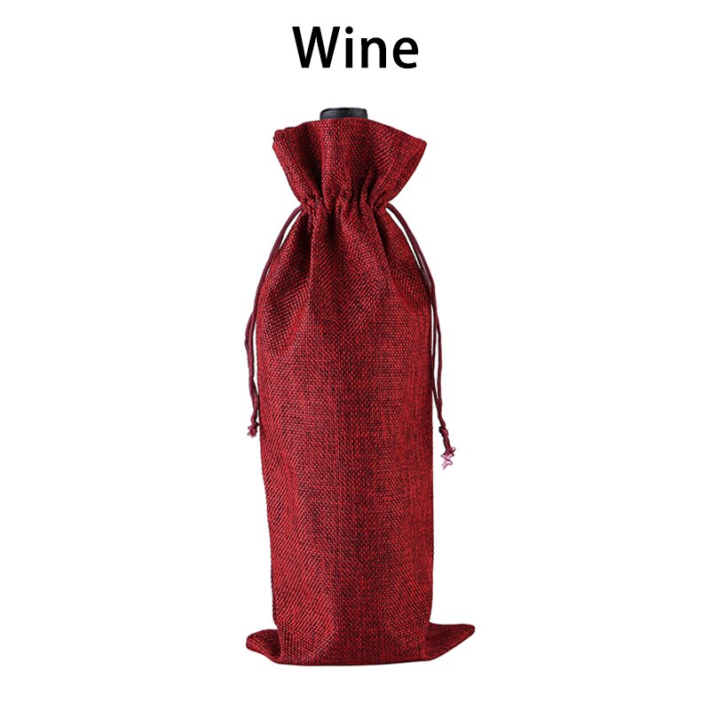 Linen Wine Bottle Covers With Drawstring Jute Wine Bag Holder Carrier For Champagne Olive oil Packaging Pouch: 02