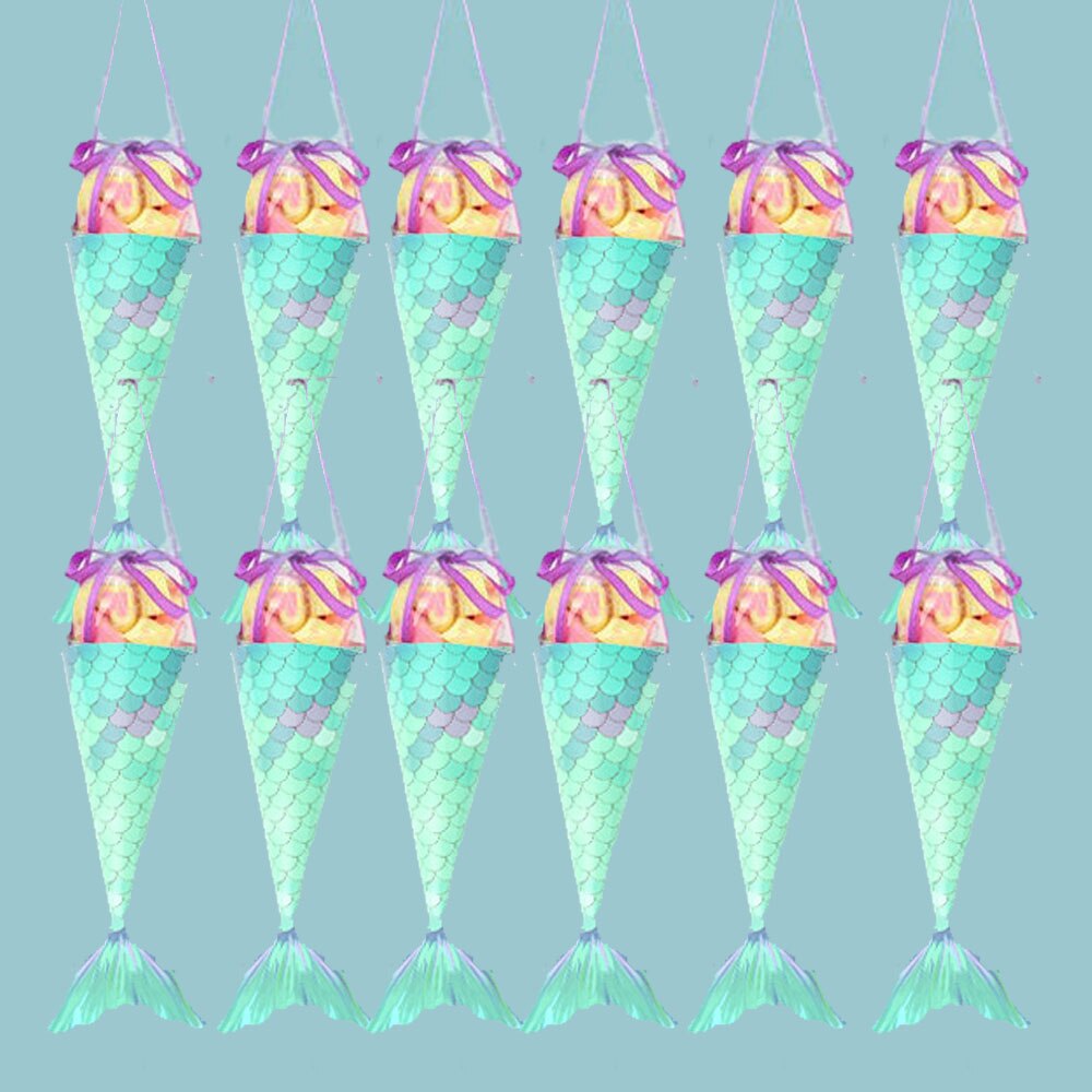 Mermaid Tail Candy Box Paper Candy Bags Popcorn Boxes Mermaid Theme Party Decorations Kids Birthday Baby Shower Party Supplies