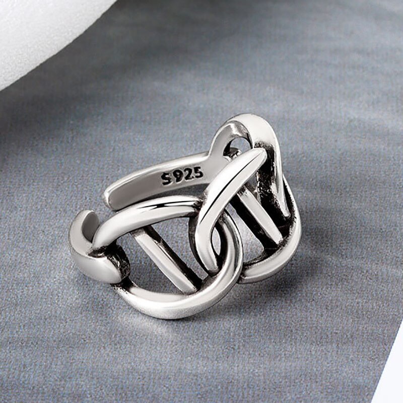 Foxanry 925 Sterling Silver Trendy Rings for Women Simple Hollow Geometric Handmade Party Jewelry
