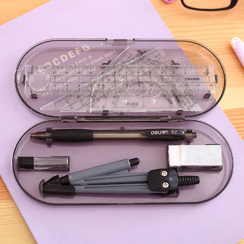 8pcs Drawing Compass Protractor Drawing Triangle Eraser Compasses Set Examination Math Eraser Ruler For Student School Supplies
