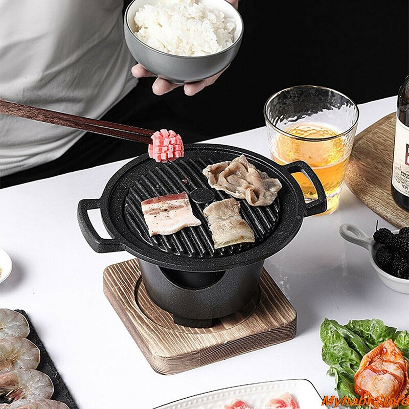 Mini BBQ Grill Stick Proof Rookloze Japanse Tafelblad Grill Indoor Kleine Barbecue Pot Koreaanse Familie Barbecue Kachel Draagbare Tafelblad Barbecue Grill voor Camping Picknick(HN BBQ18A