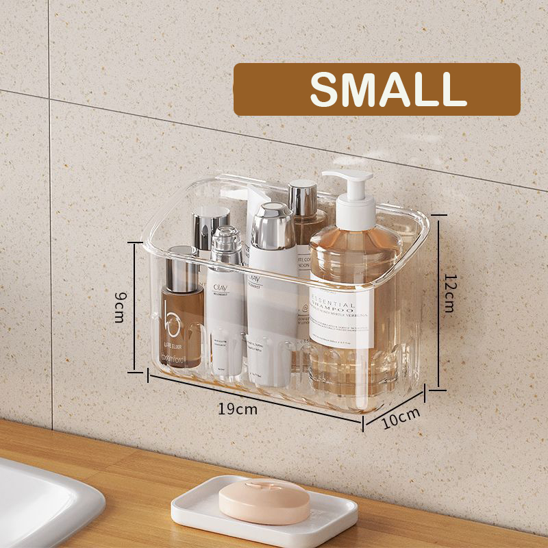 Estante organizador para el baño, soporte transparente para botellas de Gel de ducha montado en la pared, soporte de plástico sin perforación para el hogar, estante para mascotas: Rojo