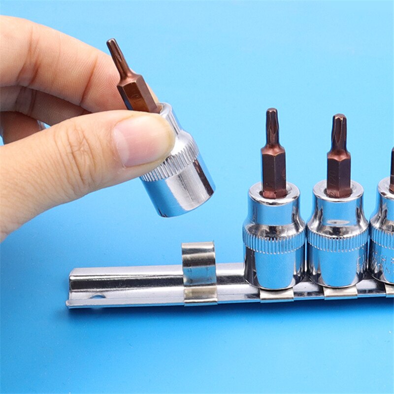 11Pcs Hex plum-shaped Torx Star Screwdriver Bit Set Tamper Proof Bit Driver Socket Set 1/4 3/8 Press-fit Sleeves