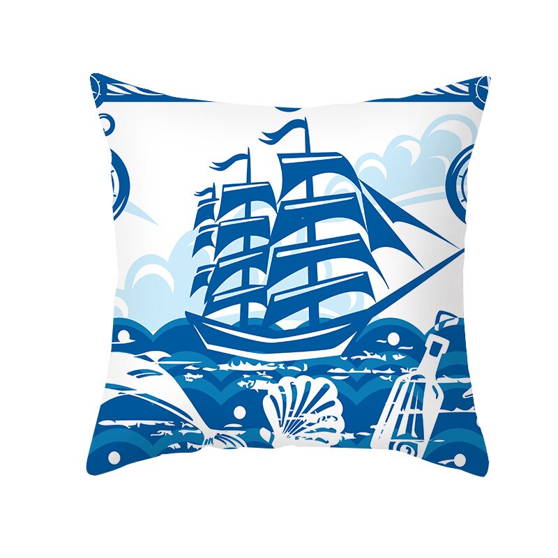 Taie d'oreiller de chambre à coucher pour bébé, 45x45cm, forme géométrique, fond de mer bleu océan, motif étoile de mer, dauphin: 55-4