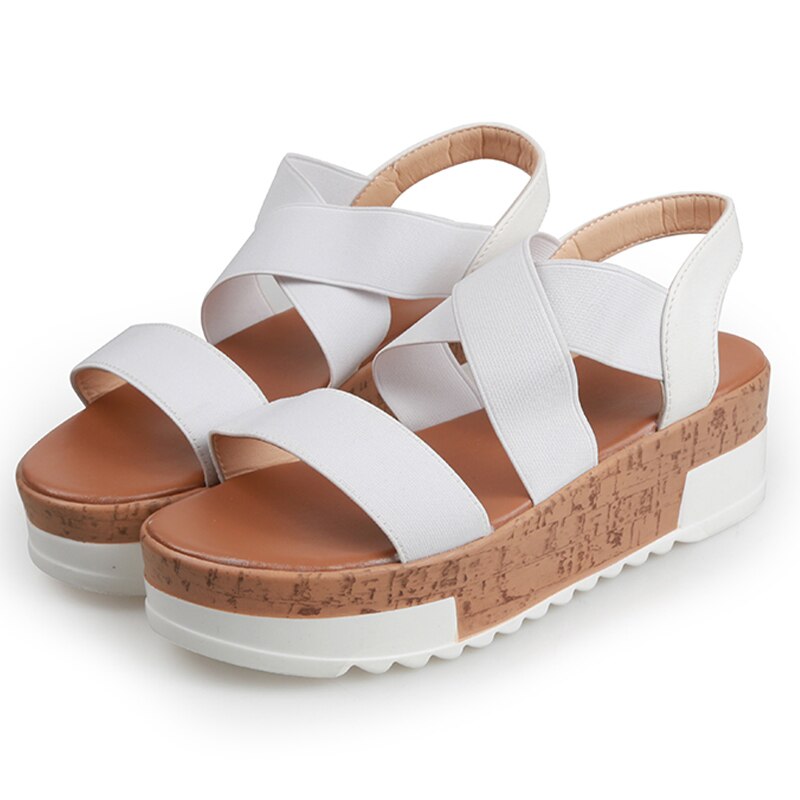 Women's Shoes Stretch Fabric Summer Sandals Ladies Platform Flats Shoes Slip On Female Beach Shoes Casual Large Size 43: White / 5