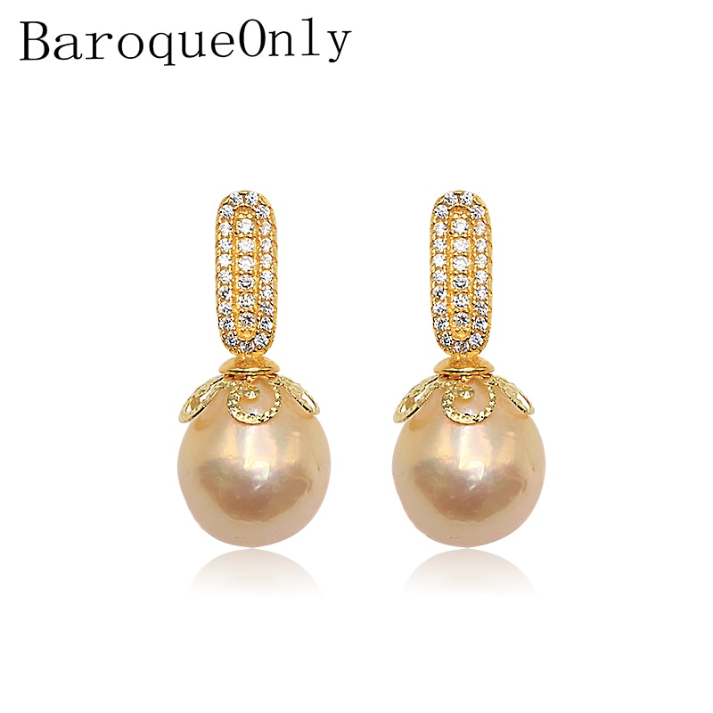BaroqueOnly Edison pearls 925 Silver LOVELY genuine freshwater pearls stud earrings diamond earrings super shining EF