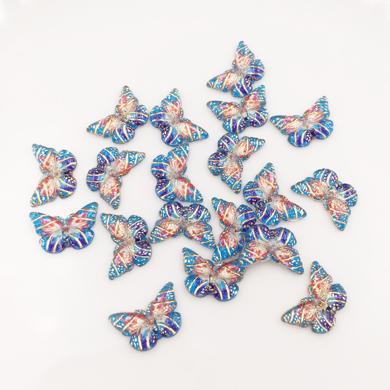 Shiny Resin Colorful Crystal Butterfly Flat back Rhinestone Scrapbook DIY Wedding Appliques 1 Hole Ornament Craft SG307