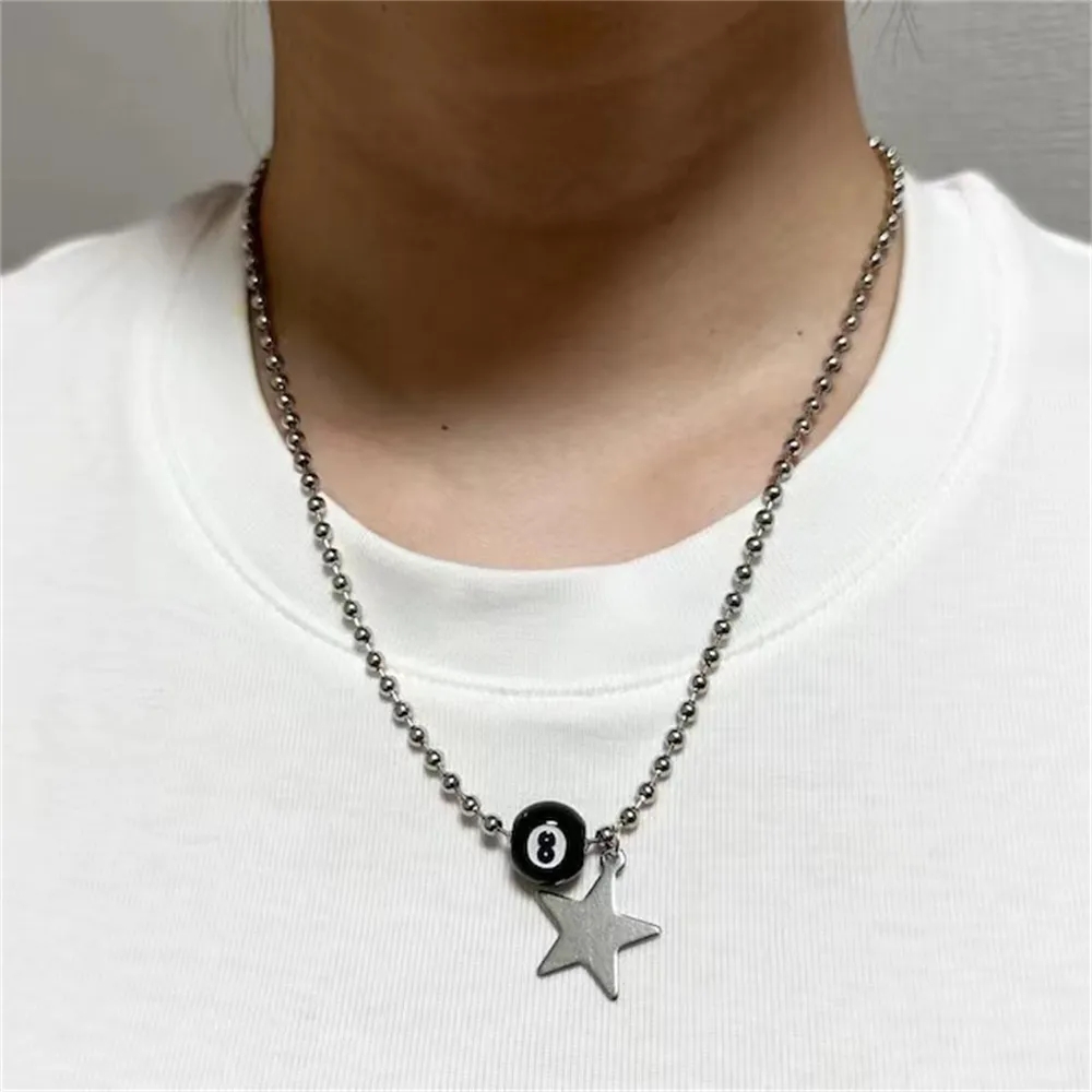 Kpop Goth – collier chaîne avec pendentif étoile couleur argent pour femmes et hommes, Egirl Y2K Cool EMO Punk, bijoux esthétiques Grunge,: Imitation plaquée rhodium