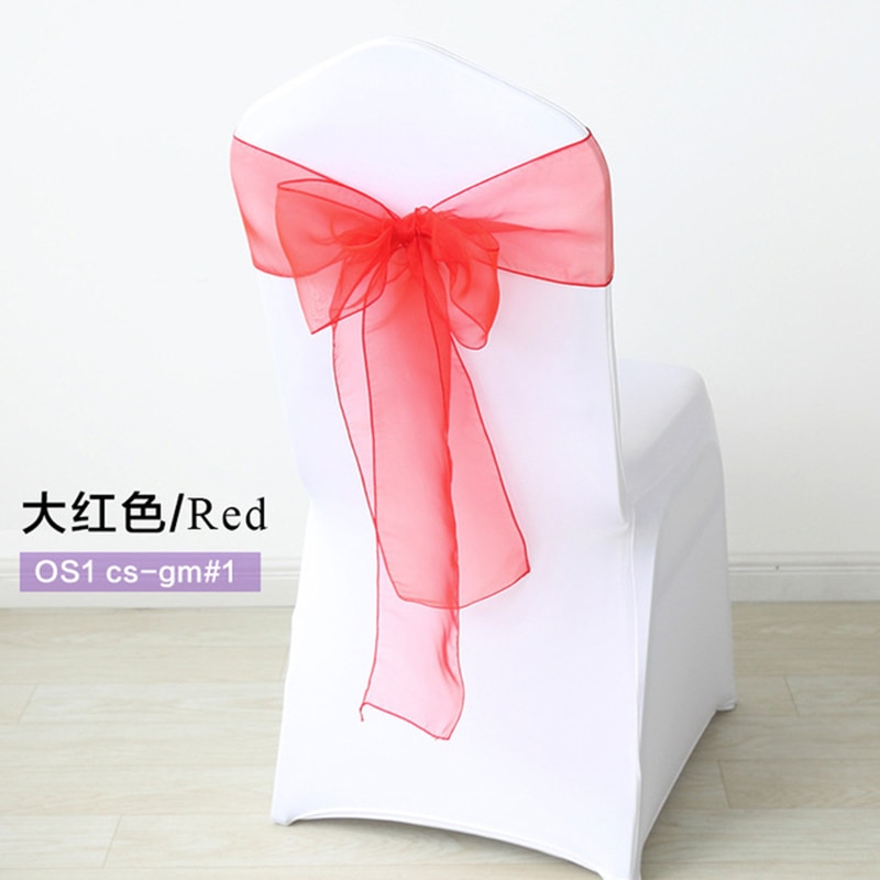 50pc/Set Sheer Organza Red Sash Size 7x108inch Event Ceremony Party Wedding Chairs Knot Decoration Chair Sashes Bow