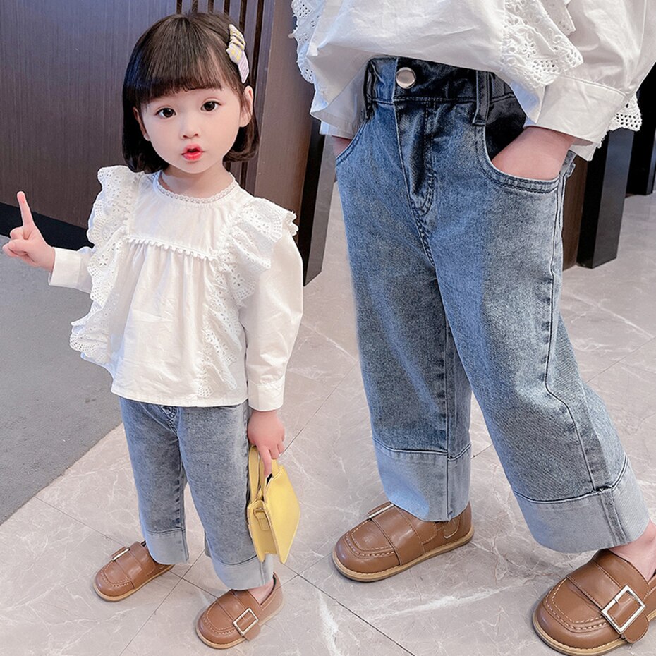 Baby Meisje Jeans Patchwork Jeans Voor Meisjes Lente Herfst Jeans Baby Meisje Casual Stijl Meisjes Kleding