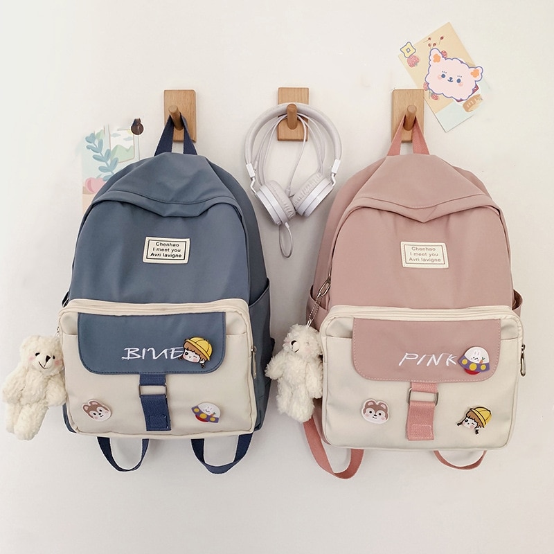 Junior High Girls School Backpack High Capacity Soft Nylon School Bags Cute Women Bookbag Student Schoolbag Bagpack Waterproof