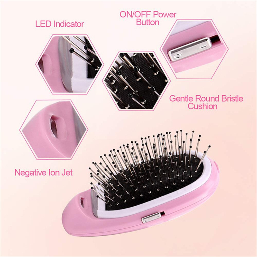 Cepillo de pelo de masaje eléctrico pequeño peine de iones negativos, peine iónico para el pelo, cepillo de pelo antiestático para niñas
