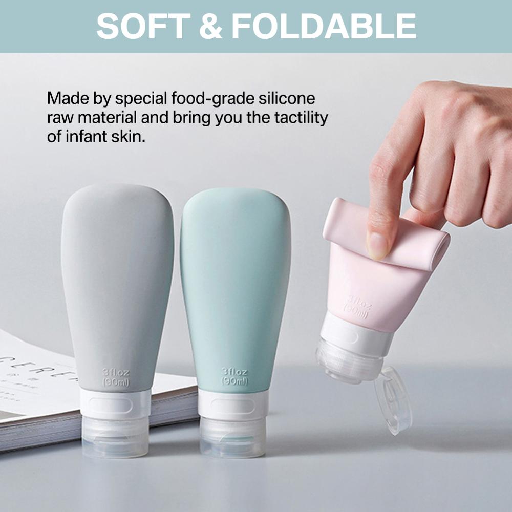 3Pcs 60/90ml Silicone Refillable Bottle Travel Shampoo Bottle Lotion Travel Packing Press Bottles Portable Cosmetic Container