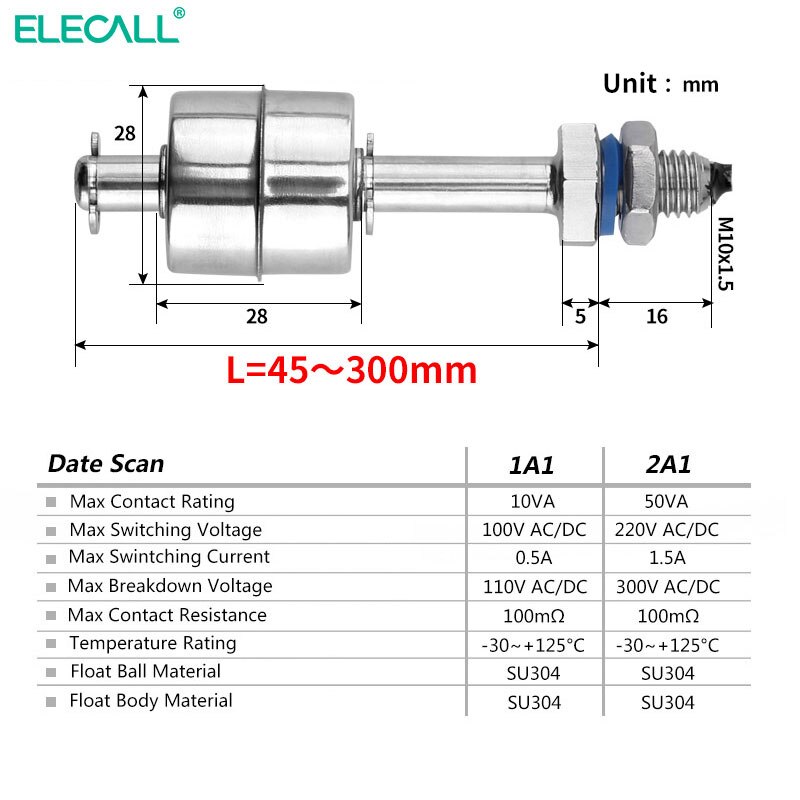 Elecall Water Vlotterschakelaar Hittebestendig Watertoren Tank Automatische Level Controller Sensor 304 Rvs
