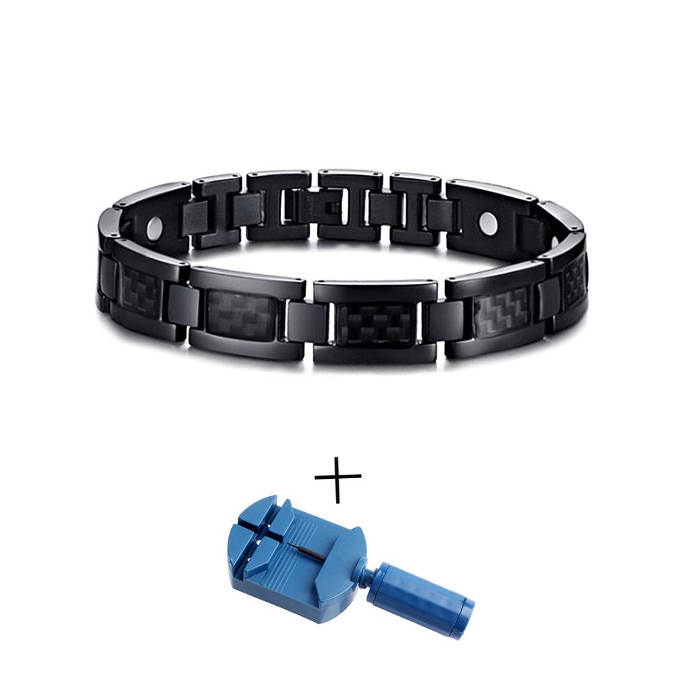 Fine 4u b393 herre blå kulfiber titanium magnetisk armbånd magnet armbånd til smertelindring: Sort 2