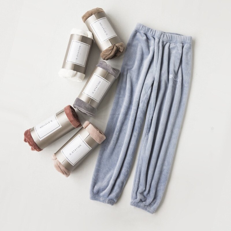 Pyjama en molleton de corail pour femmes, pantalon chauffant thermique, ample, Simple, Chic, loisirs, fourrure, , automne et hiver