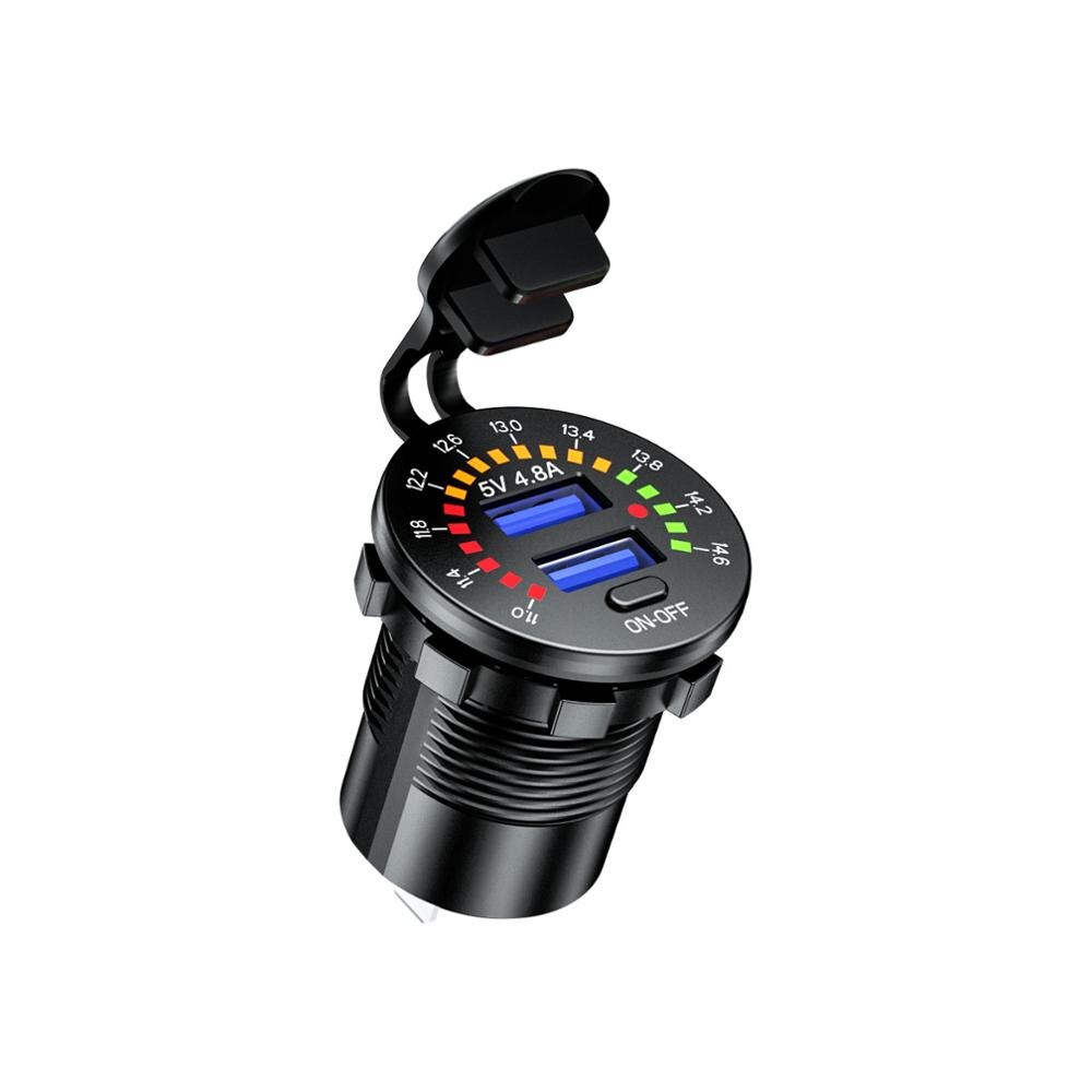 12V Schnell Ladung 3,0 USB 18W Typ C PD Auto Ladegerät Wasserdichte Steckdose Schnelle Ladung mit LED Voltmeter an aus Schalter