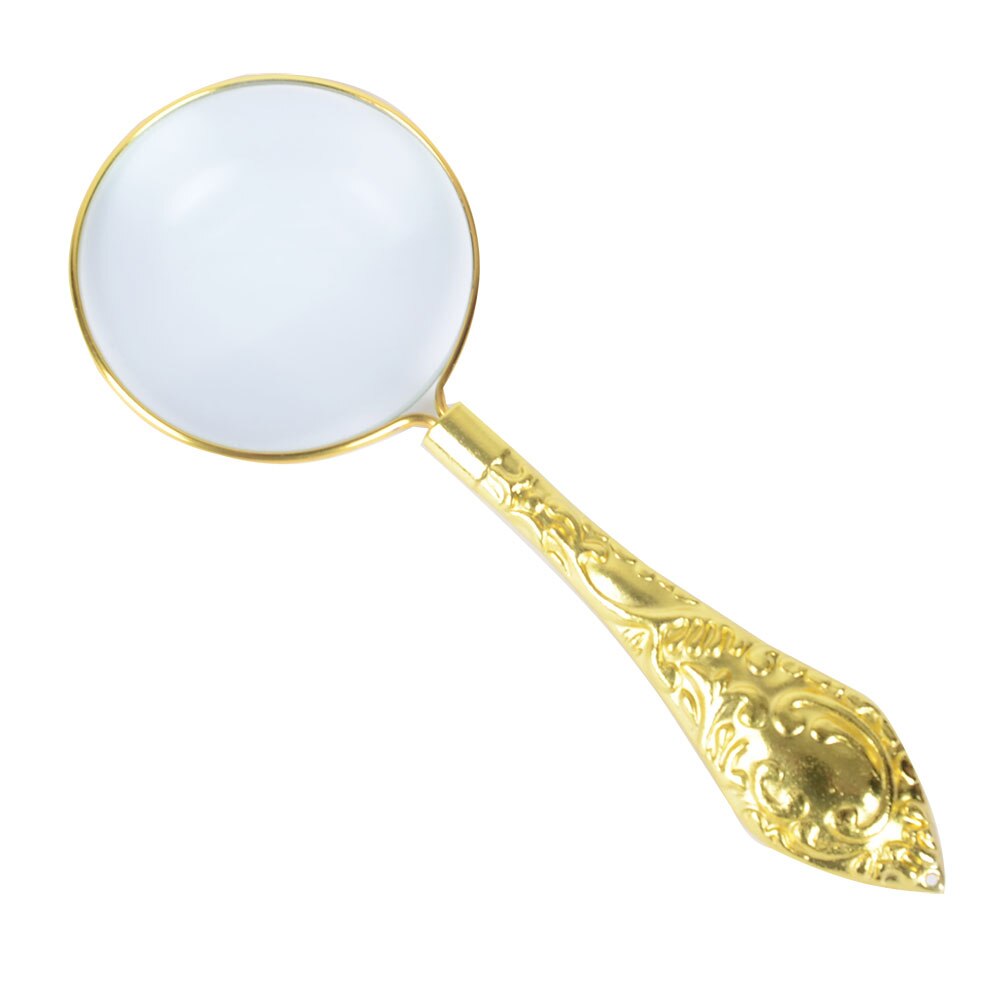 5X Gold 45mm Diameter Magnifier Glass Lens Metal Glass Mirror Flower Magnifier Complex Pattern Handle Magnifying Glass Loupe: Golden style 1