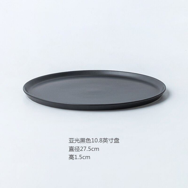 Noord-europa Keramische Ontbijt Cake Tray Moderne Thuis Steak Dessert Westerse Plaat Restaurant Dienblad Ronde Servies: Matt black--27.5cm