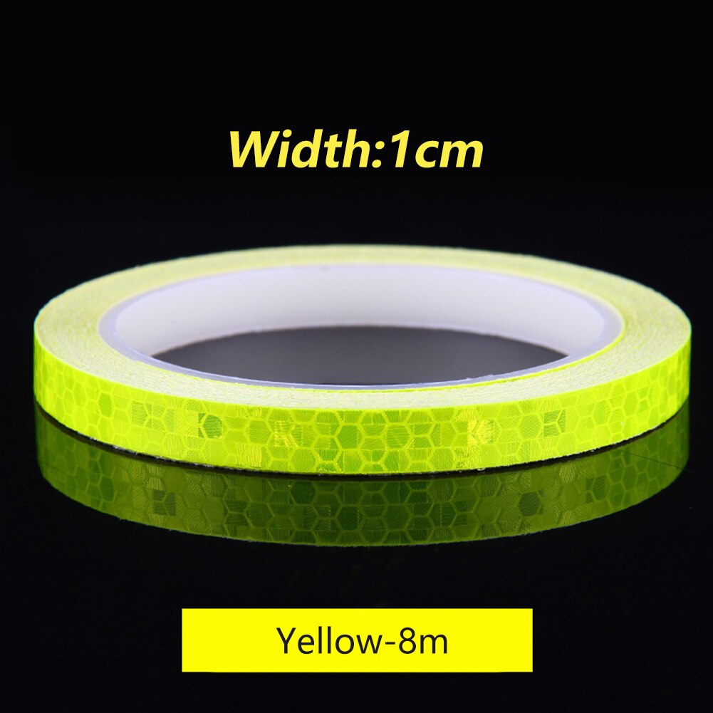 1Cm * 8M Fiets Reflecterende Stickers Nacht Reflecterende Veiligheidswaarschuwing Conspicuity Tape Film Sticker Strip Fiets Accessoires: Yellow