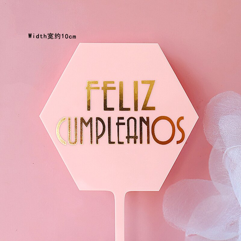 Feliz cumpleaños. español akryl slik farve tillykke med fødselsdagen kage topper på spansk til festdekoration bageartikler: 1pc år 049m