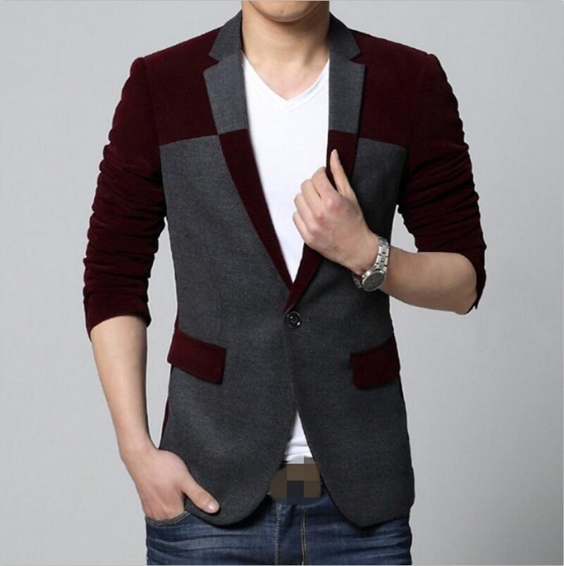 Vinter blazer herre herre slim fit splice langærmet jakkesæt business casual blazer med enkelt knap m -4xl: 2 / L