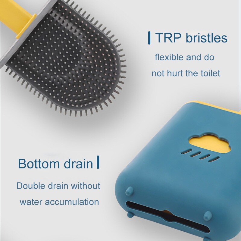 Cabezal plano de cepillo de silicona para inodoro, cepillo Flexible de cerdas suaves con soporte de secado rápido, accesorio de limpieza para huecos de baño