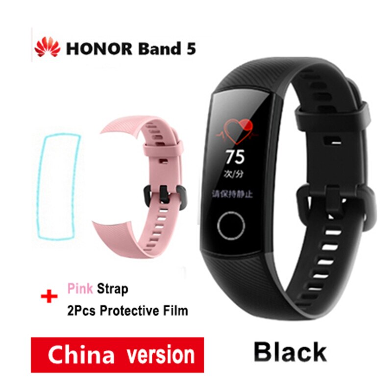 Huawei Honor band 5 Smart Band Blood Oxygen Optional smartwatch AMOLED Huawei smart band heart rage ftness sleep tracker: CN Black pink strap