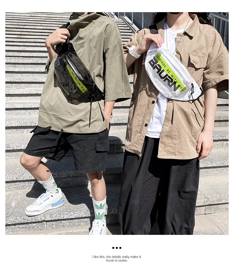 Tpu brysttaske mandligt mærke personlighed gennemsigtig taske street trend hip hop skulder messenger taske sport talje taske