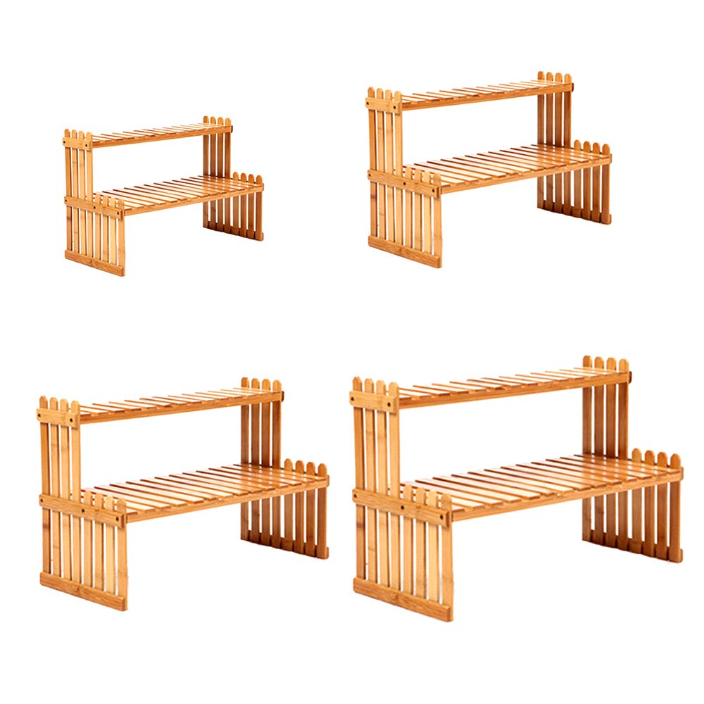Two Layer Office Tabletop Storage Rack Wooden Flower Planter Display Decorative Storage Shelf for Bedromm Gardening Supplies