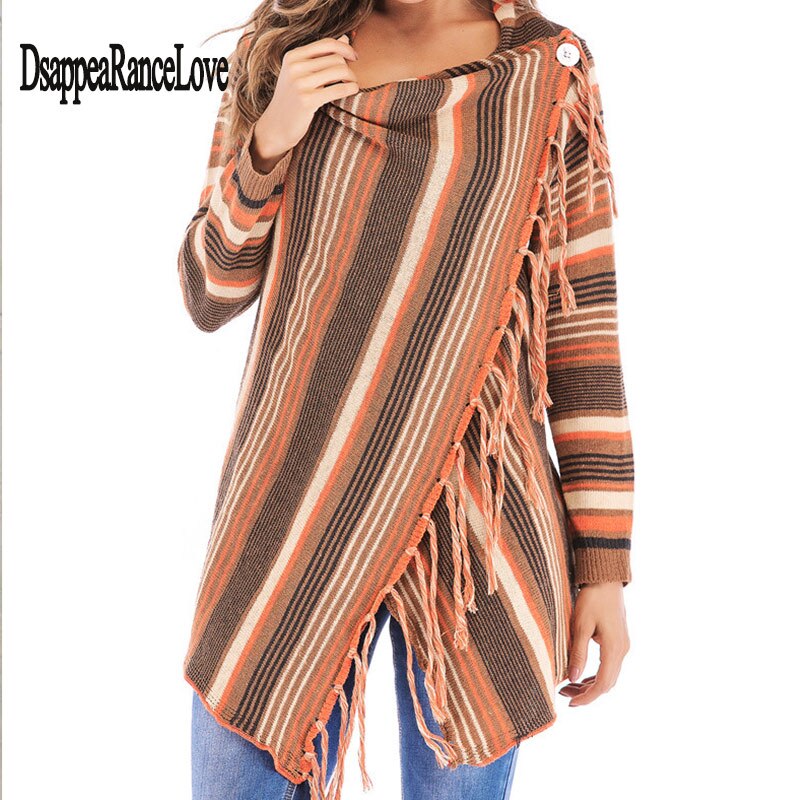 Kvinders forår efterår kvinders strikket lang uregelmæssig sweater kvinder afslappet kvast cardigan sjal: Orange / S