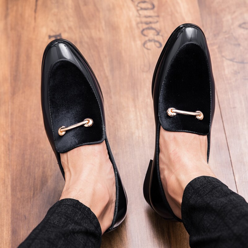 Fixsys män metall spänne klänning loafers manlig spetsig klänning oxfords andas man slip on bröllopsfest skor