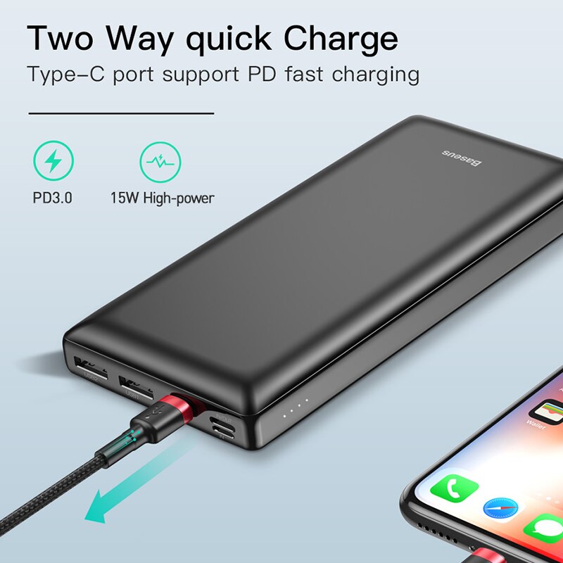 Baseus 30000mAh batterie externe USB PD Charge rapide Powerbank chargeur de batterie externe Portable avec Charge rapide bidirectionnelle pour téléphone