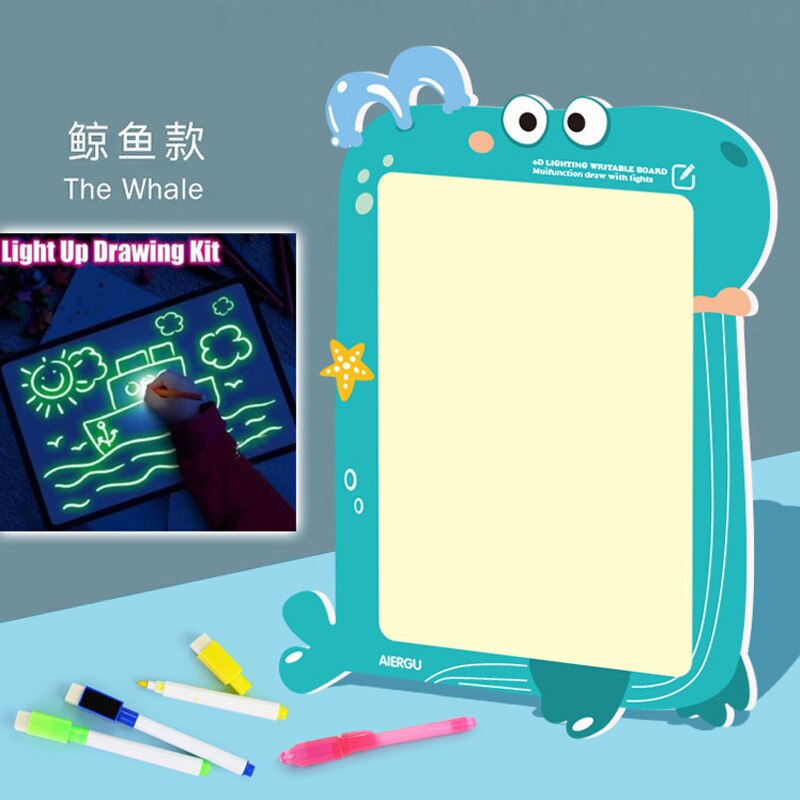 Writing Magic Drawing Board Set Educational Led Tablet Night Light Children Funny Toys Kids Russian Language Noctilucent