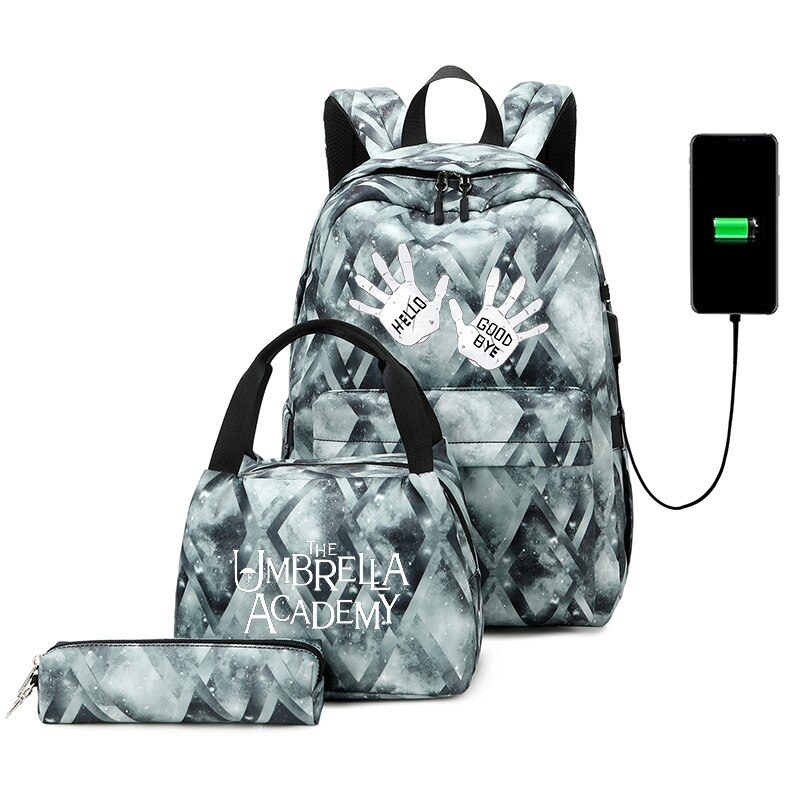 Mochila escolar para adolescentes y hombres, de viaje con carga USB morral, informal, para libros, 3 unids/set por Set: 014