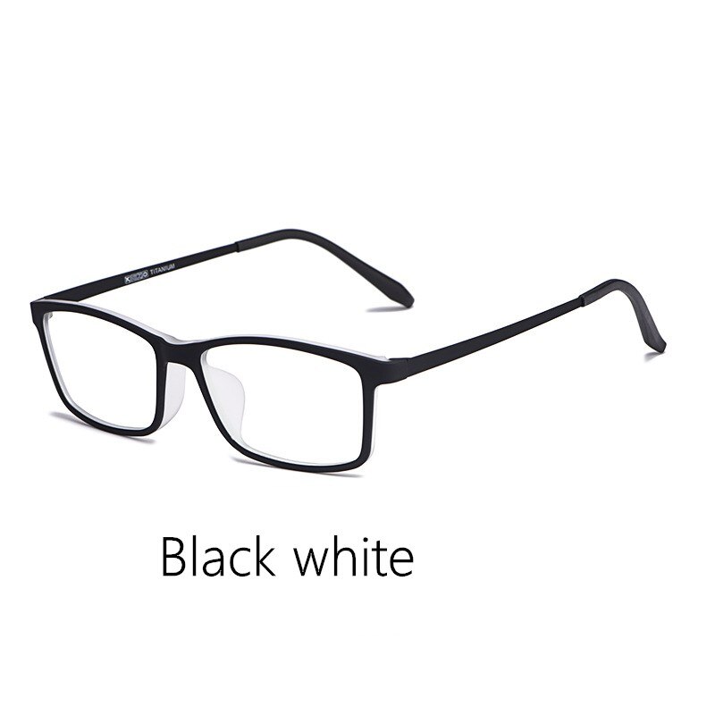 Business Glasses Frame Men TR90 Glasses Frame Female Square Frame Elastic Paint Titanium Temple Prescription Glasses HR3048: Black white