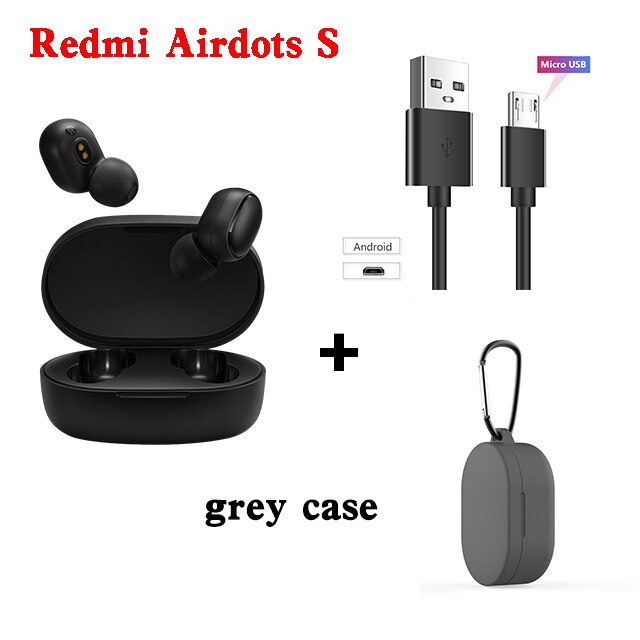 Xiaomi Redmi Airdots S Oordopjes Originele Mi Tws Draadloze Koptelefoon Bluetooth Ai Controle Gaming Headset Met Microfoon Ruisonderdrukking: grey case cable