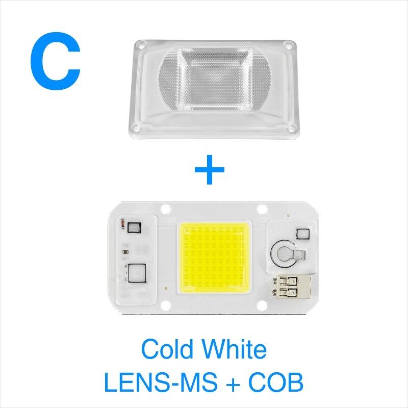 Chip de lámpara LED COB Reflector de lente LED, 50W, 220V, IC inteligente, bricolaje, 90 grados, soporte fijo para Reflector LED, necesita disipador térmico: C Cold White MS