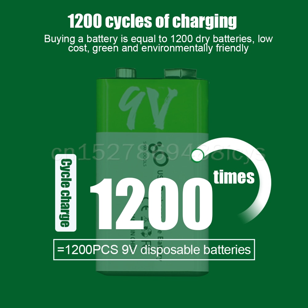 9V 650mAh 6F22 USB Rechargeable Lithium Battery For Wireless Microphone Alarm Guitar RC Helicopter KTV Use With Charging Cable