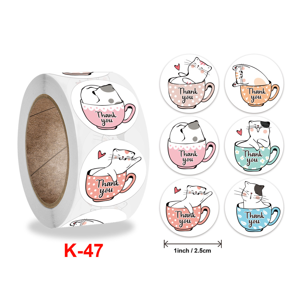 100-500 Stuks Cartoon Dieren Stickers Afdichting Etiketten Voor Leraar Kinderen Kind Briefpapier Dank U Business Inch 2.5 Cm Kawaii: Black