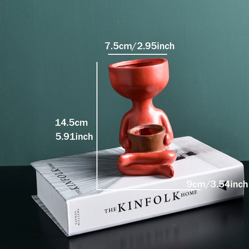 Humanoid Ceramic Flower Pot Character Sitting Posture Sculpture Vase Desktop Flower Arrangement Container Couple Ornaments: E