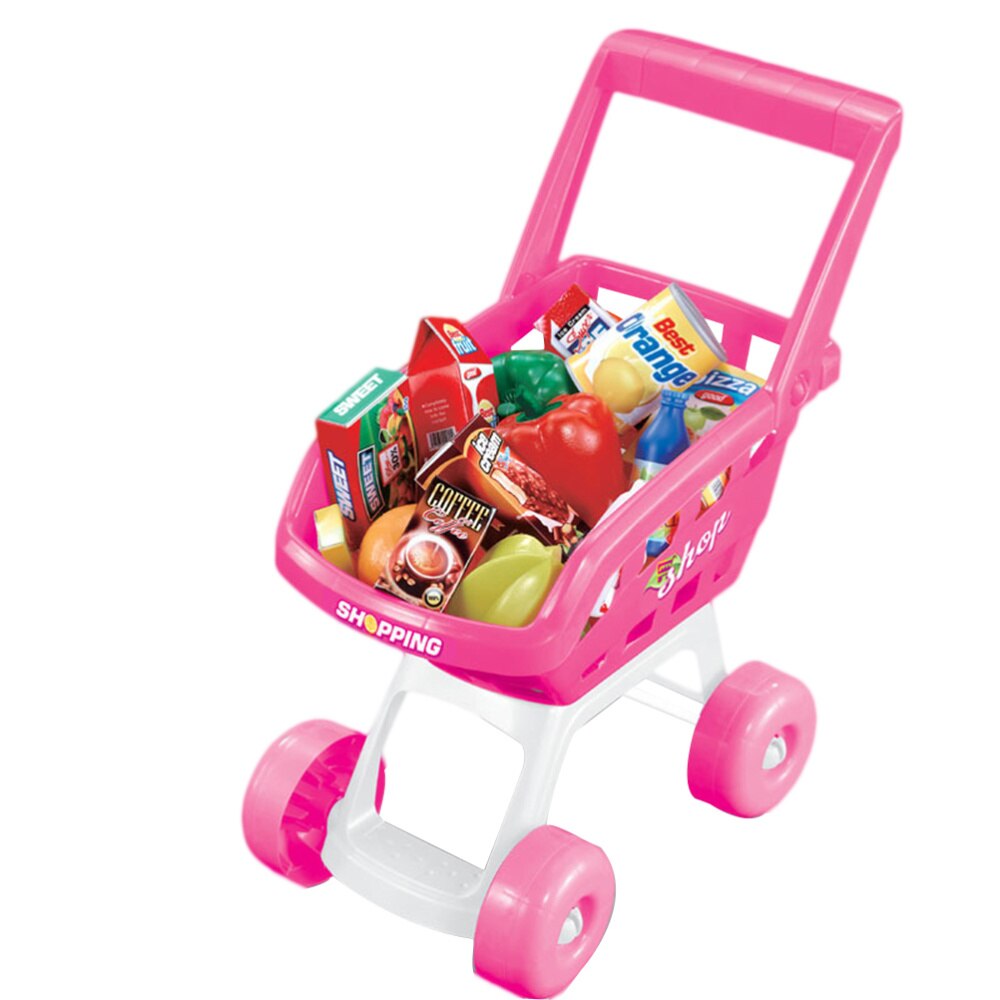 1 Set Shopping Cart Toys Educational Supermarket Toys 1 Trolley 18 Food Fruits for Kids: Default Title