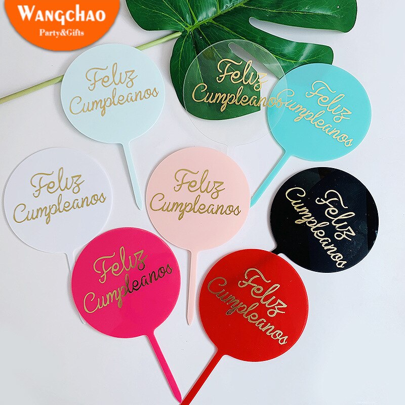 Acrylic Spanish Happy Birthday Cake Topper Feliz Cumpleanos Baking Cake Decoration Kids Birthday Party Favors Cake Toppers
