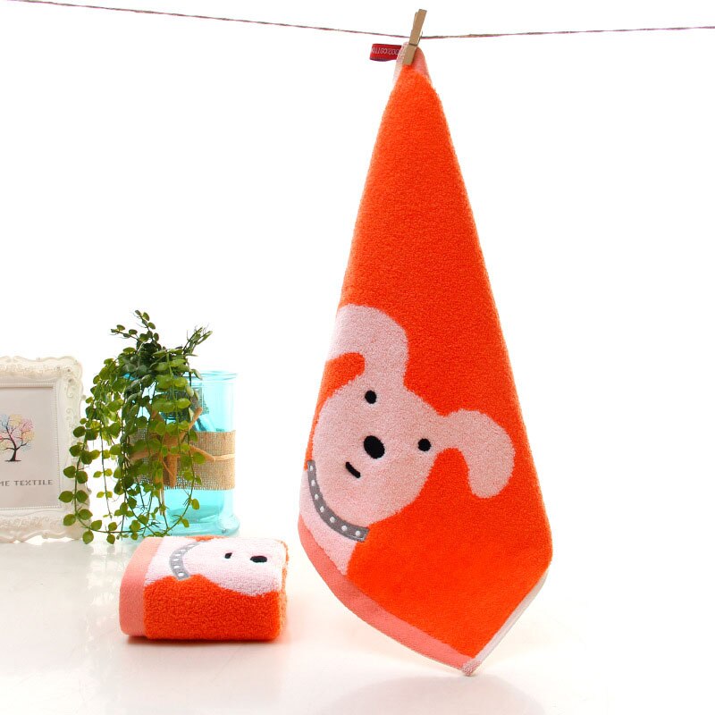 Style Kids Children Towel Cute Cartoon Dog Cotton Square Handkerchief With Lanyard FS0589: orange