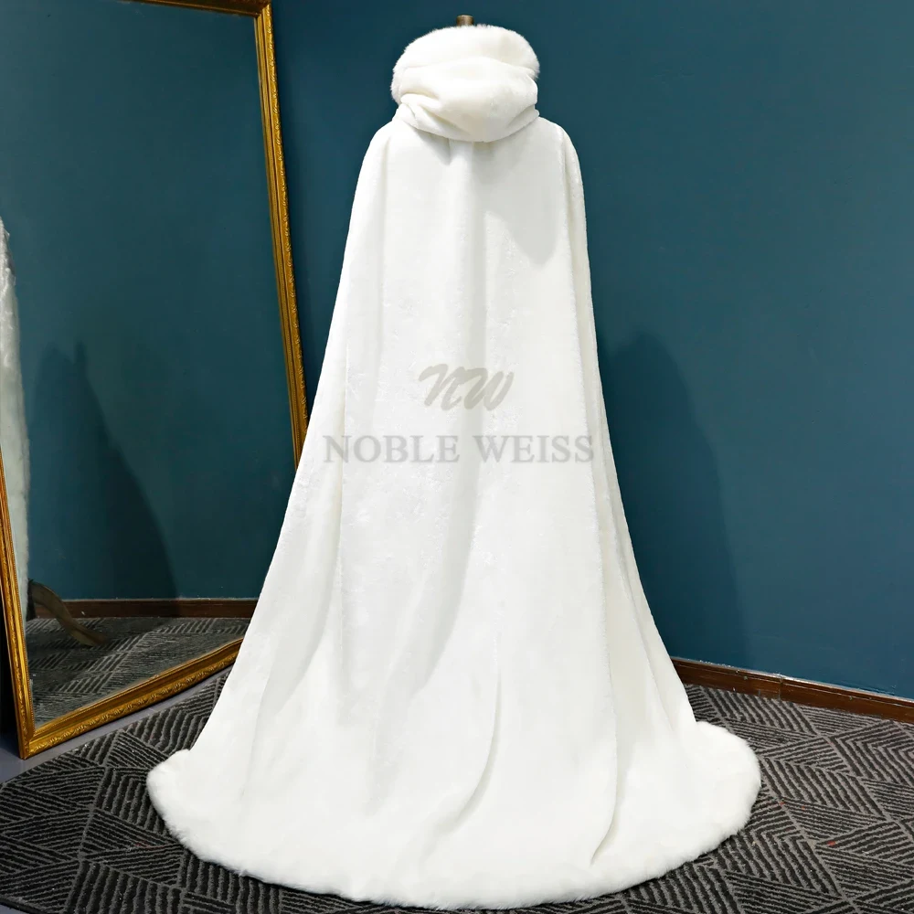 Winter Lange Warme Bruiloft Capes White Wedding Cloak Floor Lengte Bruid Sjaal Faux Fur Cape Jas Volwassen Bridal Wrap