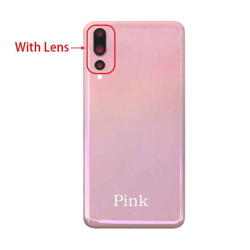 Voor Huawei P20 Pro Terug Batterij Glass Cover Panel Achterklep Case Voor Huawei P20 Pro Back Cover Behuizing Met camera Lens: Pink With Lens